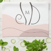 ミニマルな黒猫ボホオーガニックシェイプモノグラム キッチンタオル (折り畳み)