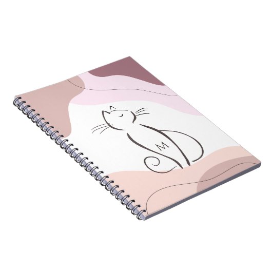 ミニマルな黒猫ボホオーガニックシェイプモノグラム ノートブック (右側)