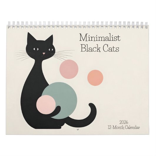 ミニマルな黒猫2026カレンダー12ヶ月 カレンダー (カバー)