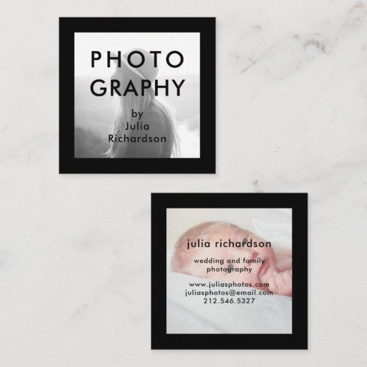 ミニマルな黒|カメラマンのための2つの写真 スクエア名刺 (正面/裏面)