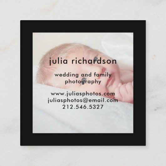 ミニマルな黒|カメラマンのための2つの写真 スクエア名刺 (裏面)