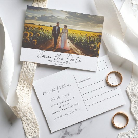 ミニマルな1枚の写真でお知らせする、結婚式のSave the Dateカード 案内ポストカード