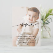 ミニマルな1枚の写真の1歳誕生日 招待状 (スタンド正面)