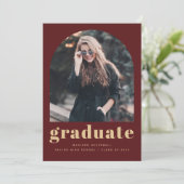 ミニマルな2フォトアーチブルゴーニュ金ゴールド卒業 案内状 (スタンド正面)