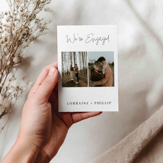 ミニマルな2枚の写真を使った、おしゃれなエンゲージメントパーティーのお知らせ 招待状