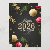 ミニマルな2026年新年のグリーティングカード | ホリデー 招待状 (正面/裏面)