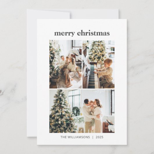 ミニマルな3枚の写真のクリスマスホリデー シーズンカード (正面)
