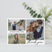 ミニマルな3枚の写真結婚コラージュ感謝していユー カード (スタンド正面)