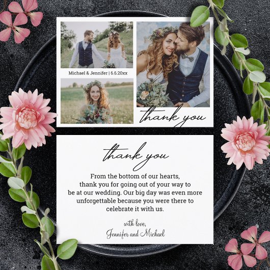 ミニマルな3枚の写真結婚コラージュ感謝していユー カード