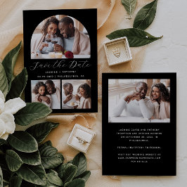 ミニマルな4フォトアーチ白黒 セーブザデート