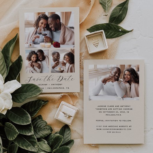 ミニマルな4フォトベージュ セーブザデート