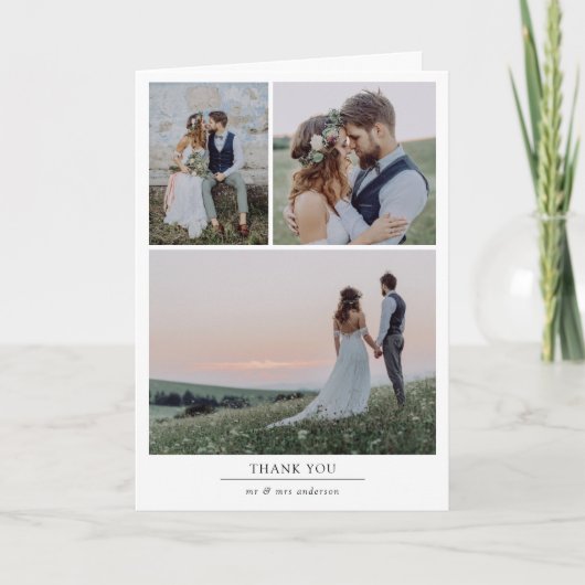 ミニマルな4枚の写真の結婚式の折りたたみ式カード サンキューカード (正面)