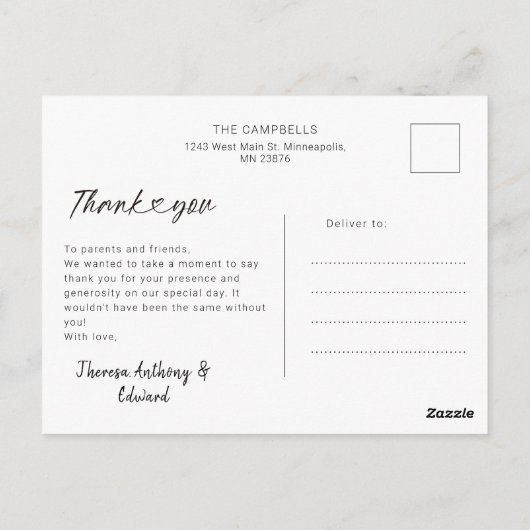 ミニマルな4枚の写真を使ったベイビーシャワーの感謝カード ポストカード (裏面)