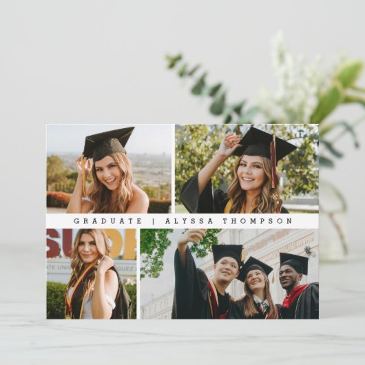 ミニマルな4枚の写真を使った卒業発表カード 招待状 (スタンド正面)