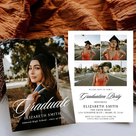 ミニマルな4枚の写真を使った卒業発表 招待状