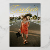 ミニマルな4枚の写真を使った卒業発表 箔招待状 (正面)