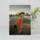 ミニマルな4枚の写真を使った卒業発表 箔招待状 (立ち正面)