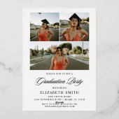 ミニマルな4枚の写真を使った卒業発表 箔招待状 (裏面)