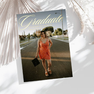 ミニマルな4枚の写真を使った卒業発表 箔招待状