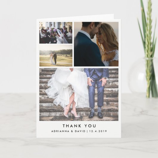 ミニマルな4枚の結婚式写真の感謝 サンキューカード (正面)