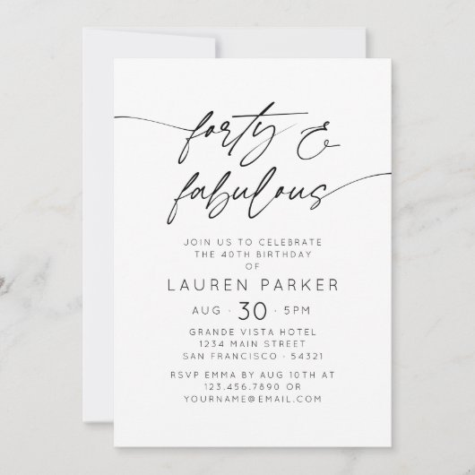 ミニマルな40歳と素晴らしい40歳の誕生日パーティー 招待状 (正面)