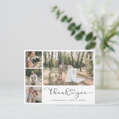 ミニマルな5枚の写真とカリグラフィーの結婚式お礼カード ポストカード (スタンド正面)