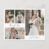 ミニマルな5枚の写真とカリグラフィーの結婚式お礼カード ポストカード (正面)