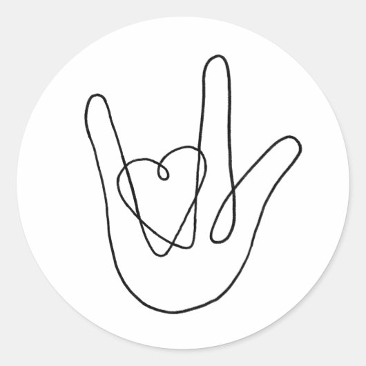 ミニマルな「愛してる」手話独身の線 ラウンドシール (正面)