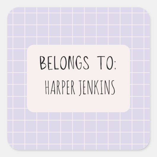 ミニマルな「所属する」名前ステッカー スクエアシール (正面)