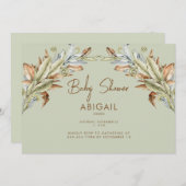 ミニマルな sage ベビーシャワー招待状 招待状 (正面/裏面)