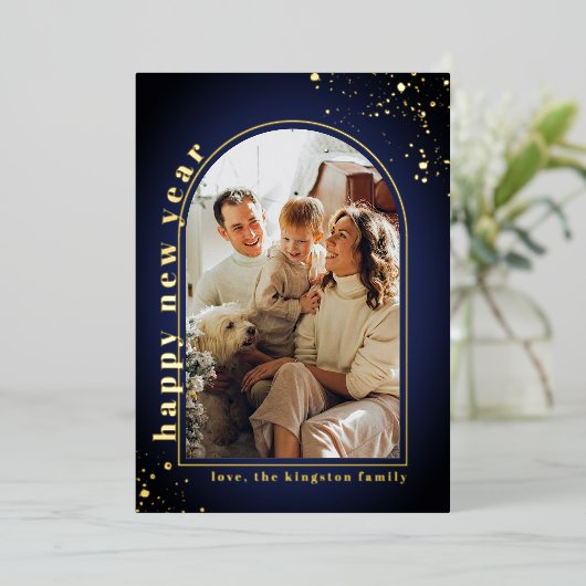 ミニマルなArchフォトフレーム新年実在 箔シーズンカード (立ち正面)