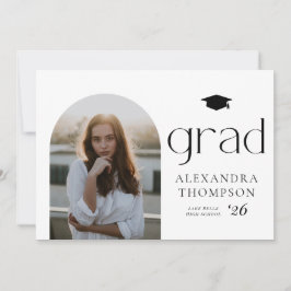 ミニマルなArchフォトブラック写真卒業 案内状