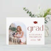 ミニマルなArchフォトレッド写真卒業 案内状 (スタンド正面)