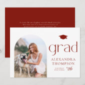 ミニマルなArchフォトレッド写真卒業 案内状 (正面/裏面)