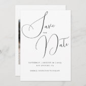 ミニマルなHandscript文字と写真の日付を保存 招待状 (正面/裏面)