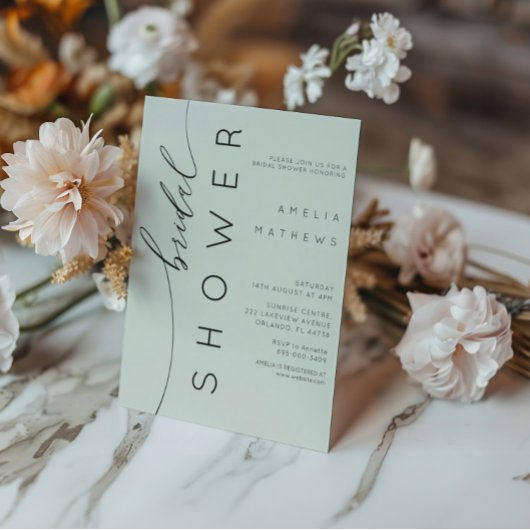 ミニマルなsageグリーンのブライダルシャワー 招待状