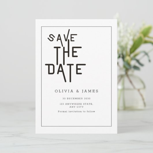 ミニマルなSave The Date おしゃれな結婚式招待状 セーブザデート (スタンド正面)