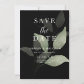 ミニマルなSave the Date グリーン ユーカリ 招待状 (正面)