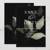 ミニマルなSave the Date グリーン ユーカリ 招待状 (正面/裏面)