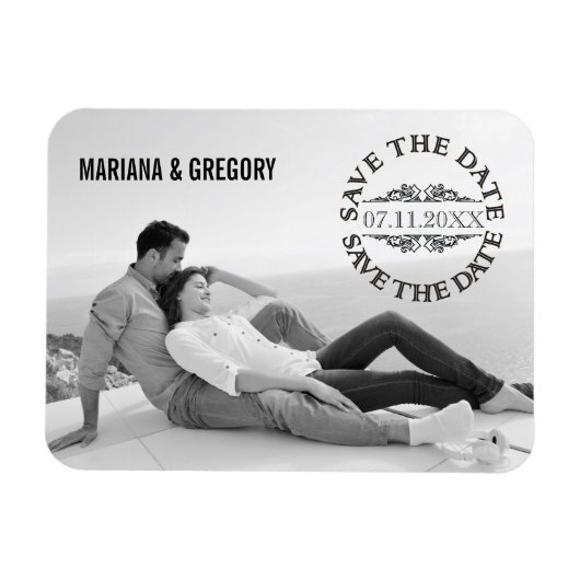ミニマルなSave the Date 現代の結婚式写真 マグネット (横)