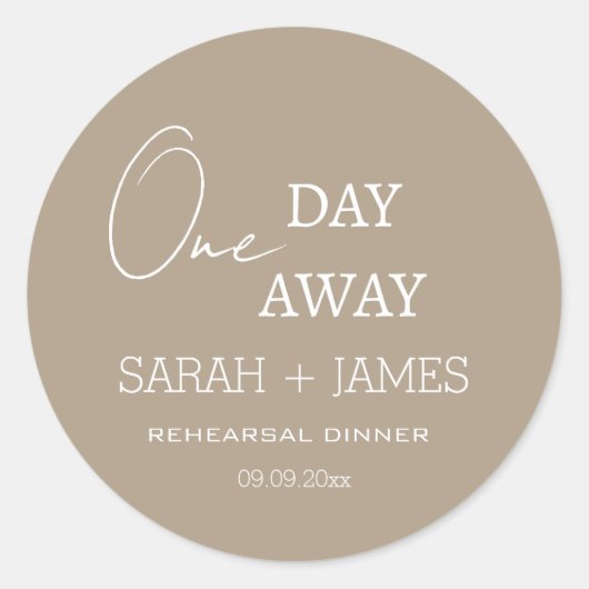 ミニマルなTaupeデイ遠くにリハーサルディナー ラウンドシール (正面)
