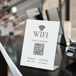 ミニマルなWiFiパスワードサインQRコード ブラック＆ホワイト 台座サイン