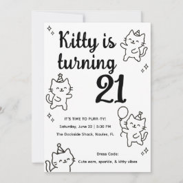 ミニマルねこ落書き誕生日招待状 招待状