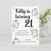 ミニマルねこ落書き誕生日招待状 招待状 (スタンド正面)