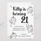 ミニマルねこ落書き誕生日招待状 招待状 (正面/裏面)