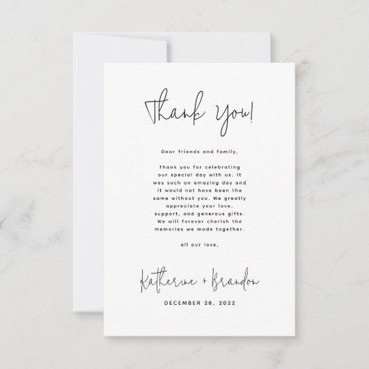 ミニマルの結婚フォトオーバーレイ書道スクリプト サンキューカード (正面)