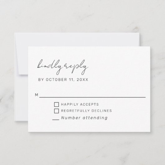 ミニマルの結婚台本のシンプル返事 出欠カード (正面)
