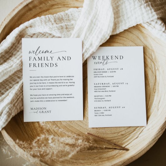 ミニマルの結婚歓迎バッグレターのタイムラインカード メニュー