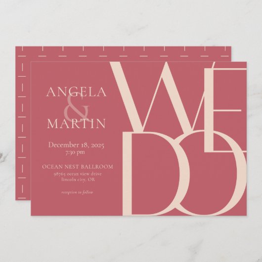 ミニマルはっきりしたサンゴ 招待状 (正面/裏面)