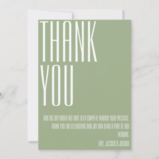 ミニマルはっきりしたタイポグラフィセージ緑の白い写真 サンキューカード (正面)